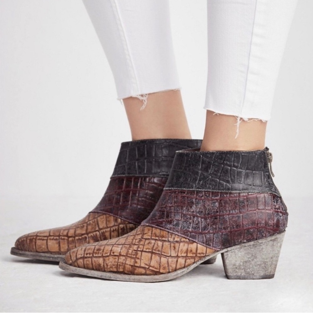 Free People Multicolor Croc-Embossed Ankle Boots